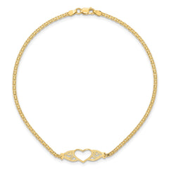 14k Real Yellow Gold High Polished Heart Charm Anklet, 10" fine designer jewelry for men and women