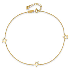 14k Real Yellow Gold Adjustable Star Charm 9 Inch to 10 Inch Adjustable Anklet fine designer jewelry for men and women