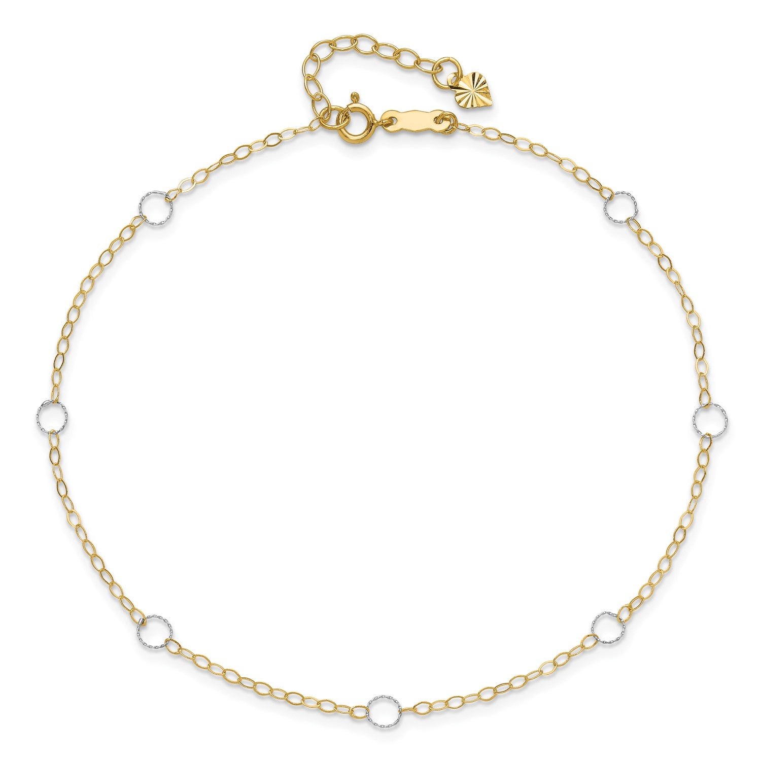 14k Real Solid Two-Tone Gold With Circle Charms 9" to 10" Adjustable Anklet fine designer jewelry for men and women