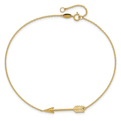 14k Real Yellow Solid Gold High Polished Arrow Anklet, Adjustable 9" to 10" fine designer jewelry for men and women