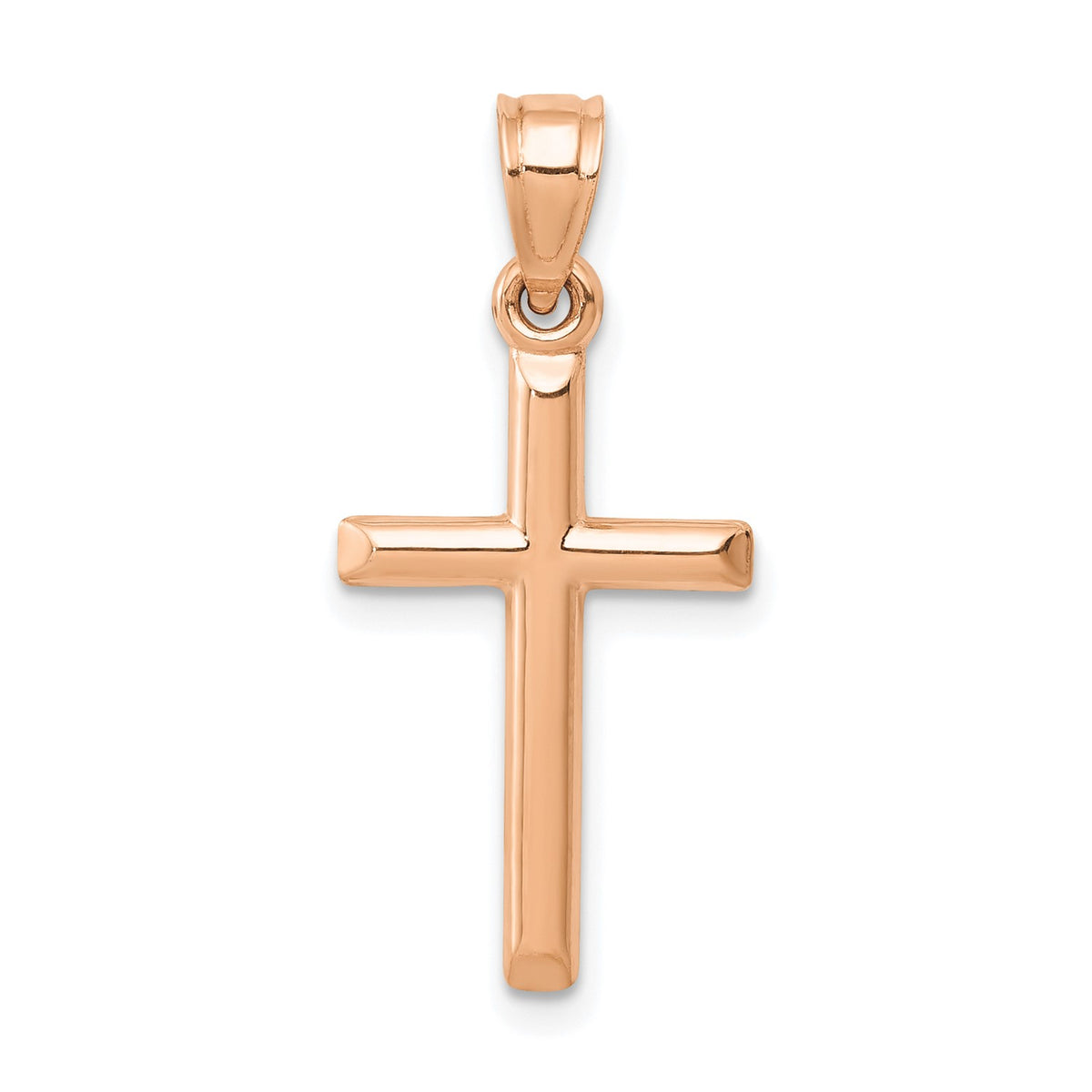 14k Real Rose Gold High Polished Cross Pendant Charm, 25x12mm fine designer jewelry for men and women