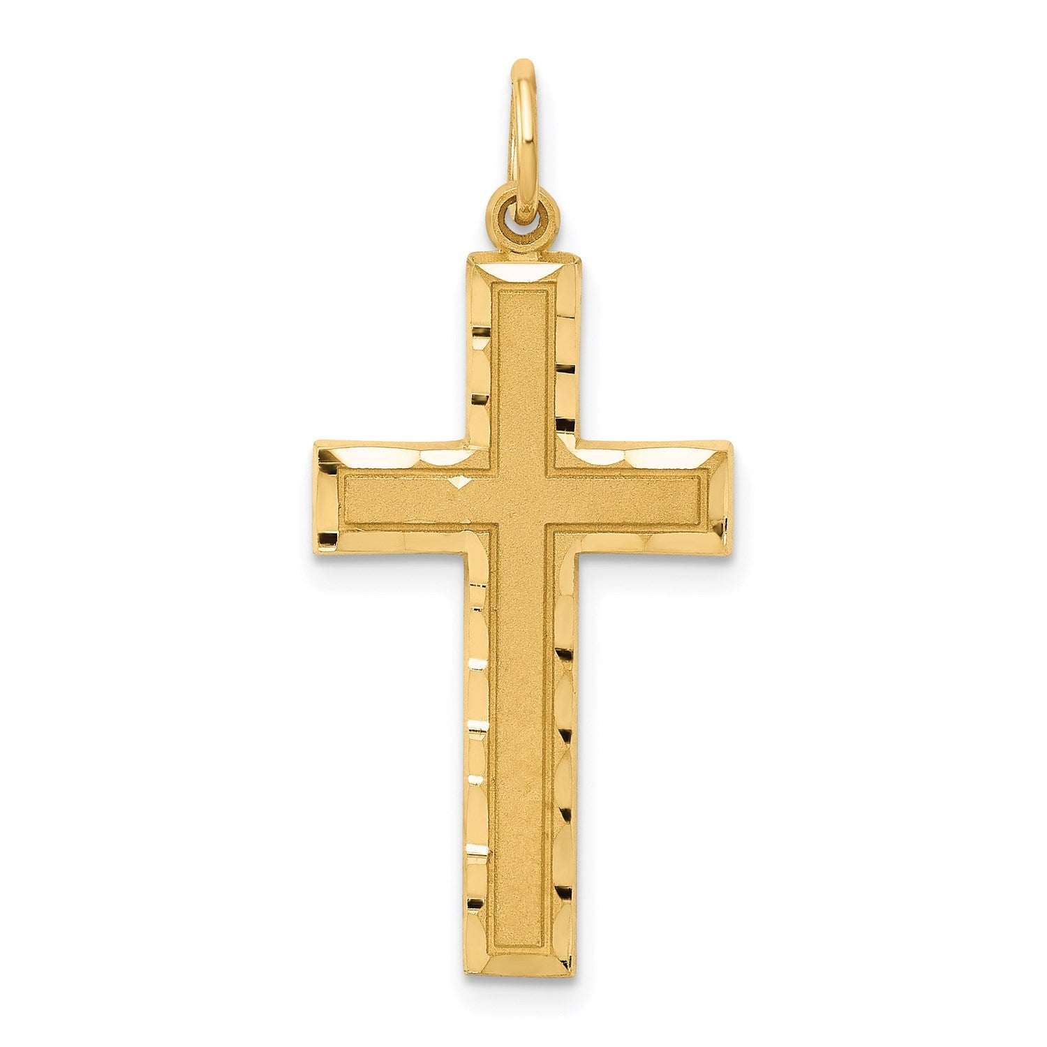 14k Real Solid Yellow Gold Diamond-cut Cross Charm Pendant, 33x15mm fine designer jewelry for men and women