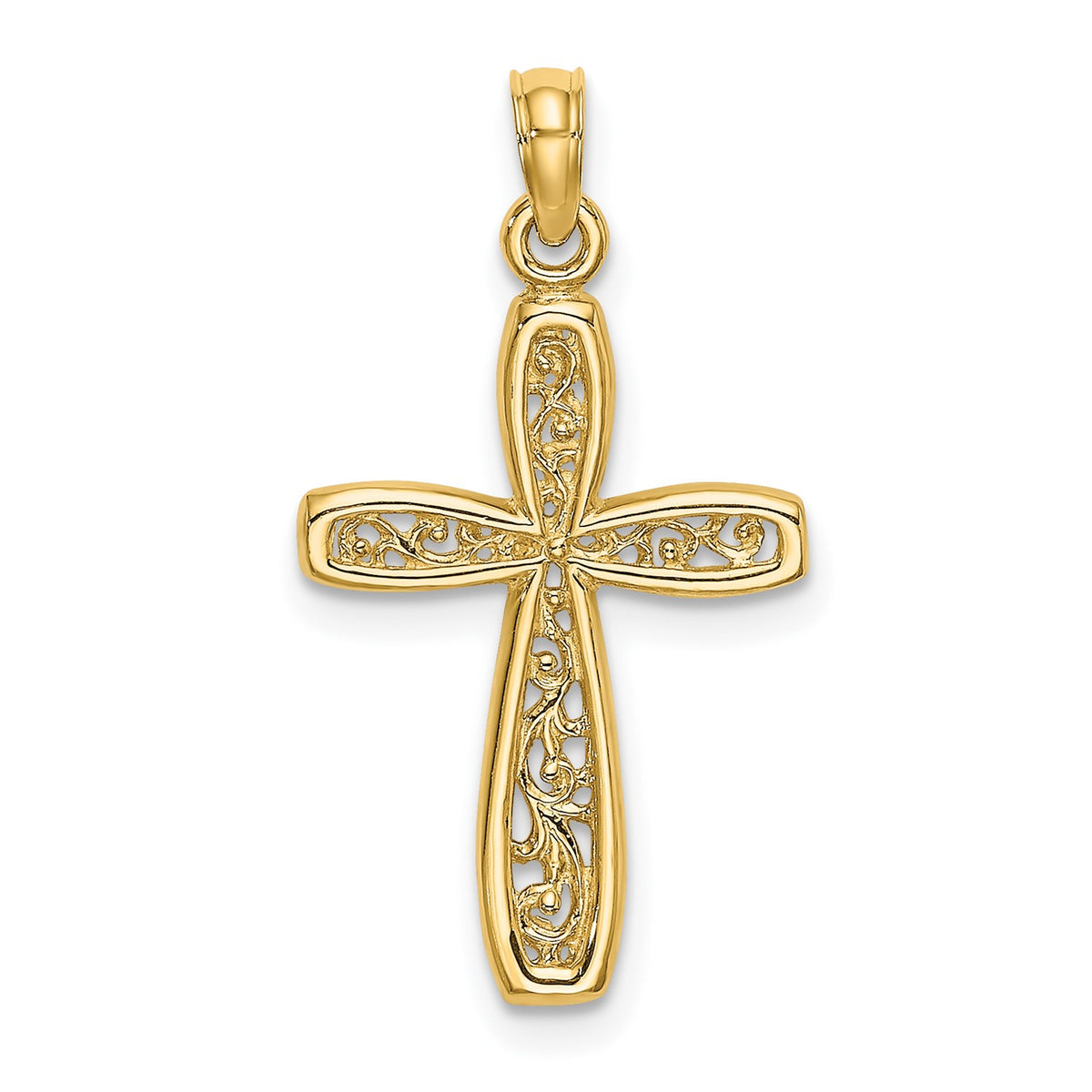 10k Real Yellow Gold Cross with Filigree Center Charm Pendant, 24x14mm fine designer jewelry for men and women