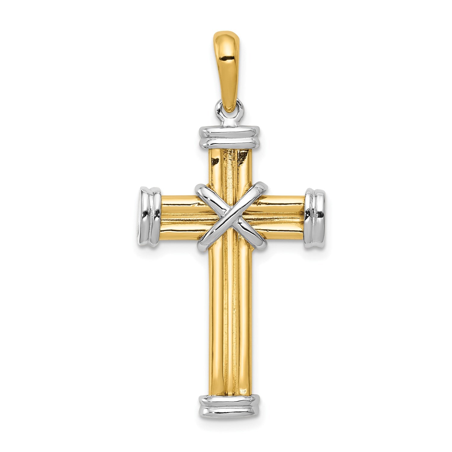 14k Two Tone Real Gold Cross Pendant Charm, 40x19mm fine designer jewelry for men and women