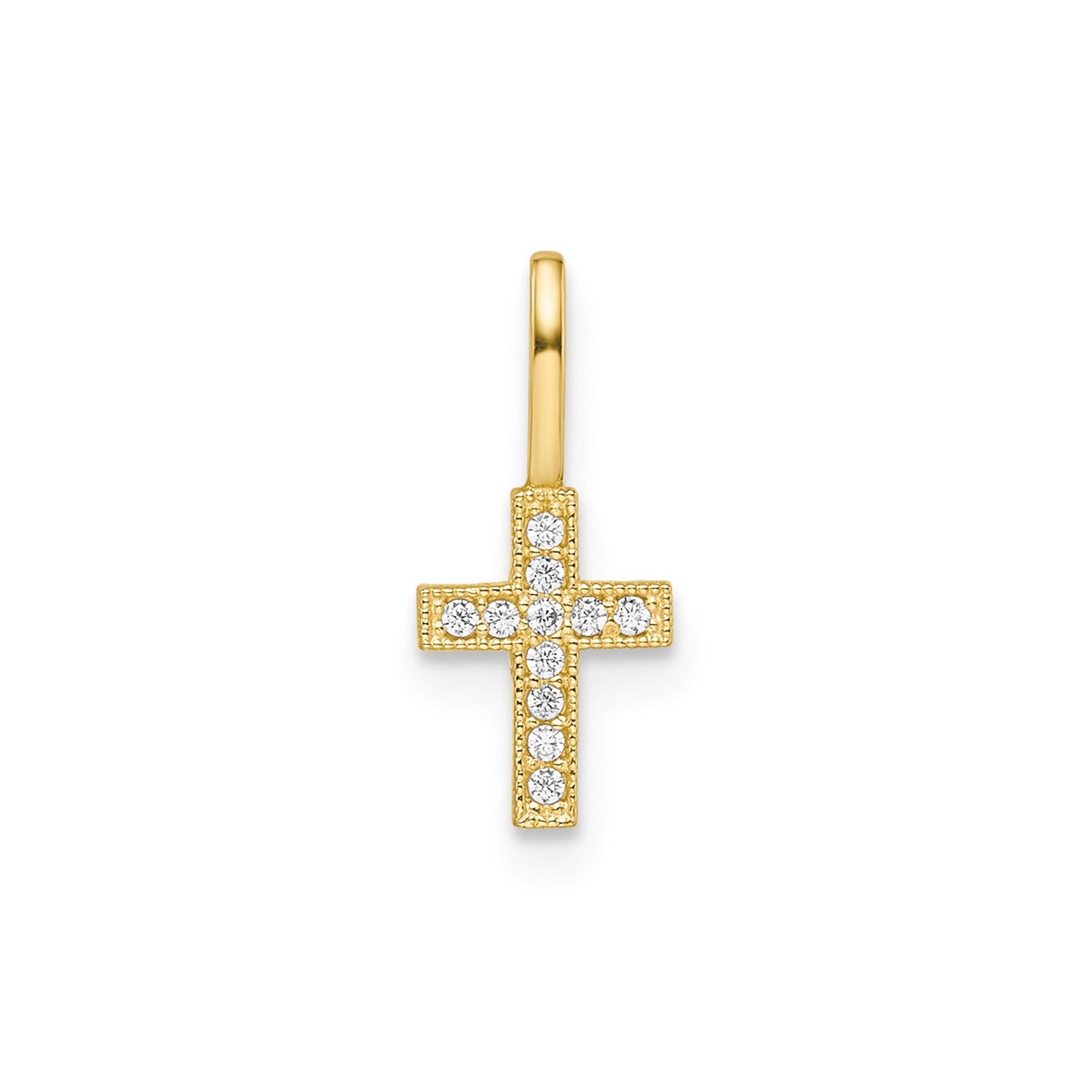 14k Yellow Real Gold CZ Stone Cross Pendant, 8x6mm fine designer jewelry for men and women