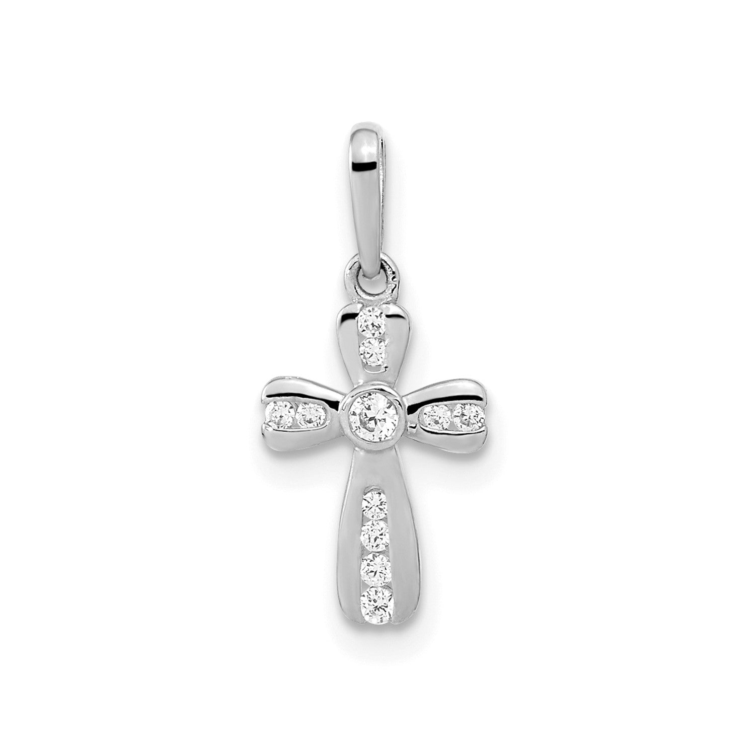 14k Real Solid White Gold CZ Stone Cross Pendant Charm, 17x8mm fine designer jewelry for men and women