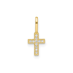 14k Yellow Real Gold CZ Stone Cross Pendant, 8x6mm fine designer jewelry for men and women