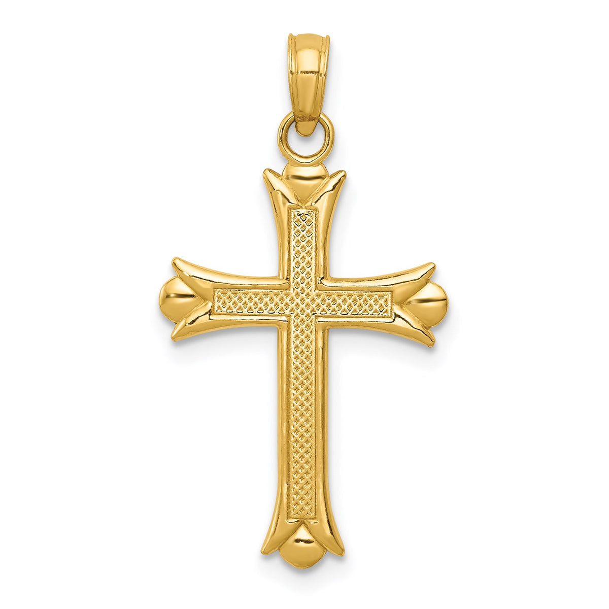 14k Real Yellow Solid Gold Fleur De Lis Cross Pendant, 30x16mm fine designer jewelry for men and women