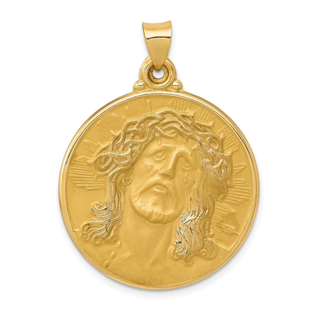 14k Real Yellow Gold Polished and Satin Face of Jesus Medal Pendant, 33x28mm fine designer jewelry for men and women