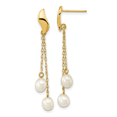 14k Real Yellow Gold 4-5mm White Rice Freshwater Cultured Pearl Dangle Earrings, 43mm Length fine designer jewelry for men and women