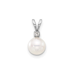 14K White 7mm Round White Akoya Pearl and .03ct Diamond Pendant fine designer jewelry for men and women