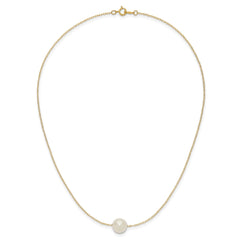 14k Yellow Gold 11mm White Round Freshwater Cultured Pearl Necklace, 17" fine designer jewelry for men and women