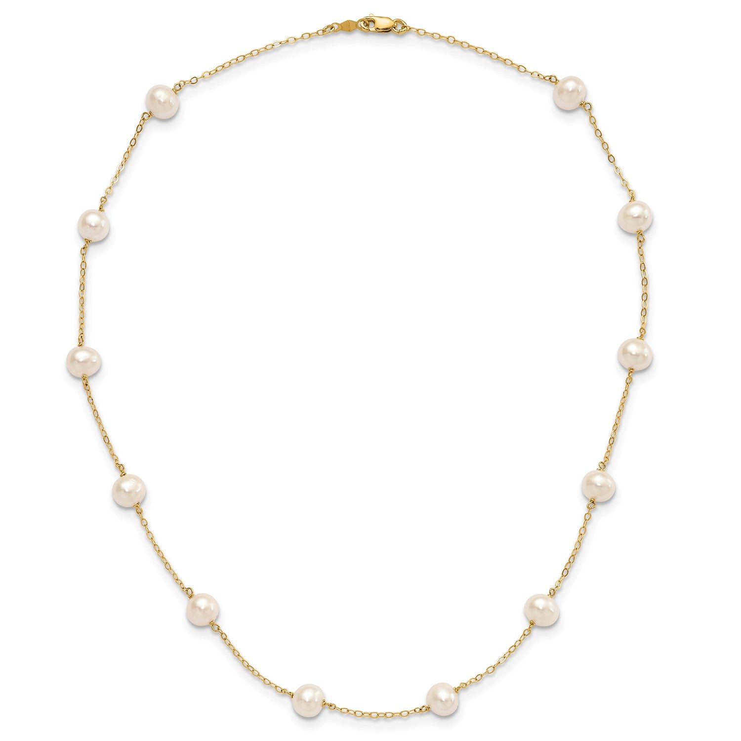 14K Yellow Gold Fresh Water Cultured 6mm Pearl 12-station Necklace, 16" fine designer jewelry for men and women