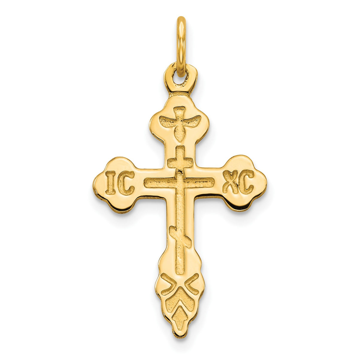 10K Yellow Gold Russian Eastern Orthodox Cross Crucifix Pendant Charm, 30x17mm fine designer jewelry for men and women