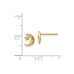 14k Yellow Real Gold Moon and Star Post Stud Earrings fine designer jewelry for men and women