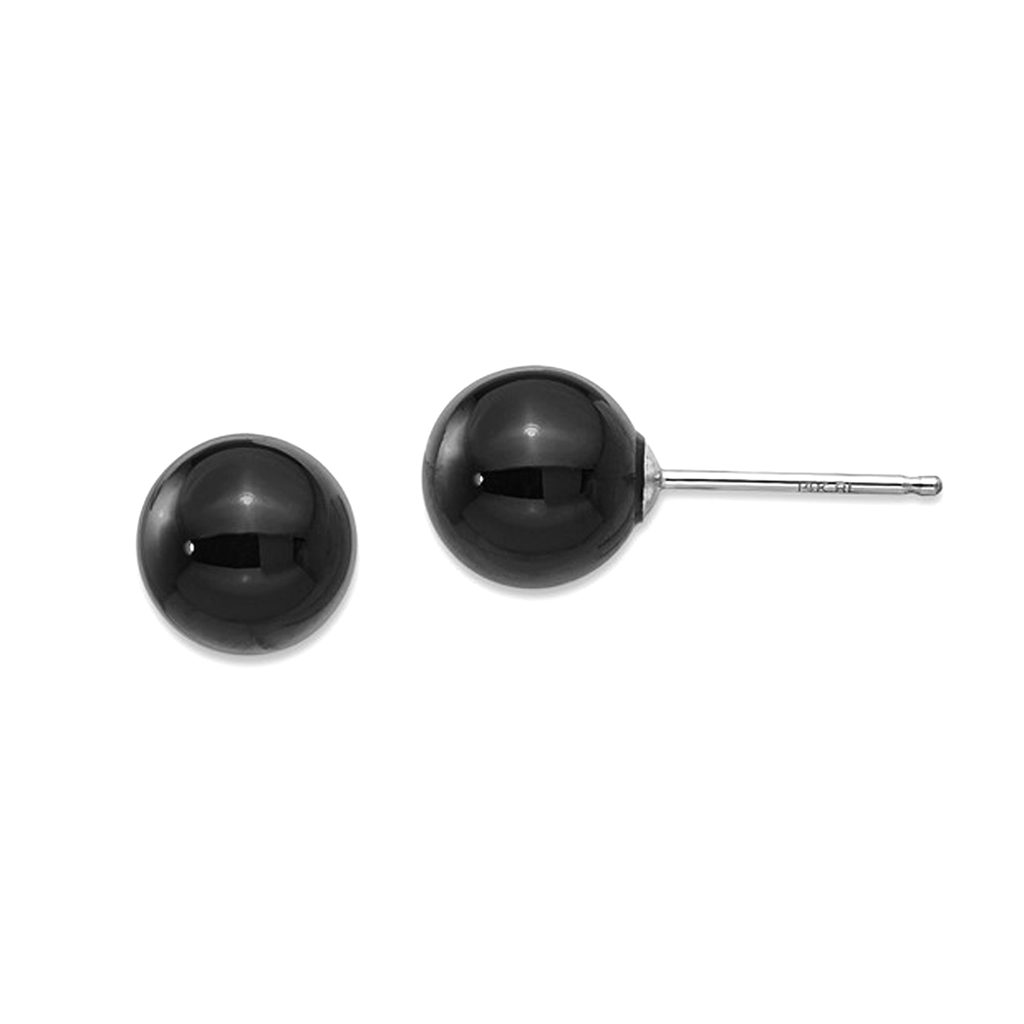 14k White Gold Onyx Ball Bead Stud Earrings, 8mm fine designer jewelry for men and women