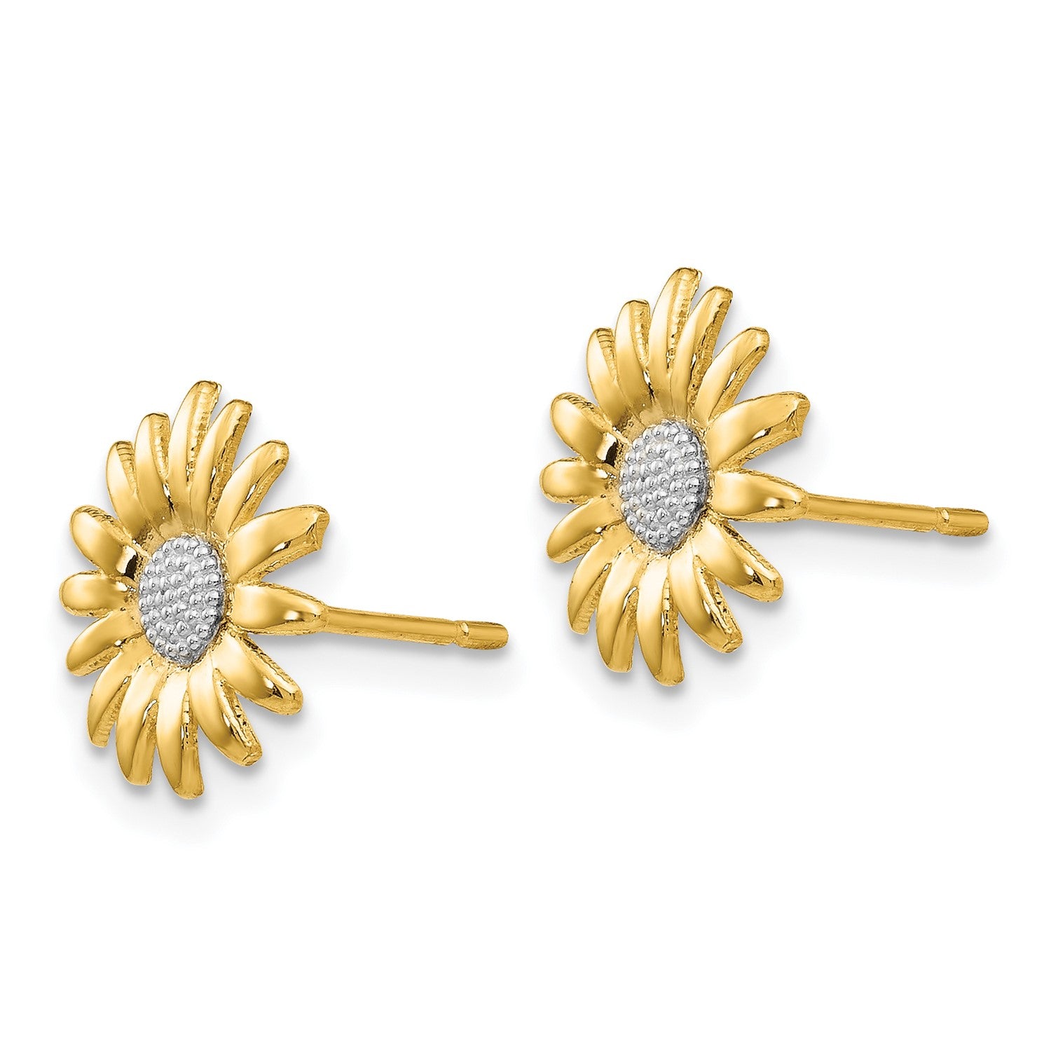 14K Yellow Real Solid Gold Daisy Flower Stud Earrings, 10mm Diameter fine designer jewelry for men and women