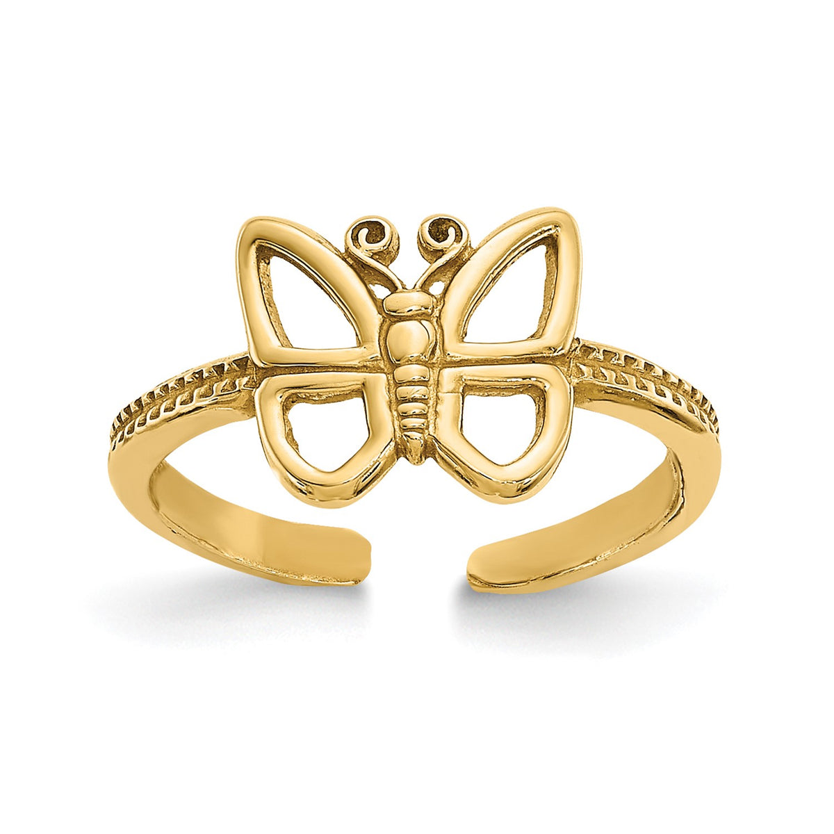 14k Real Yellow Solid Gold Butterfly Design Summer Toe Ring fine designer jewelry for men and women