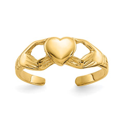 14k Real Yellow Gold High Polished Claddagh Heart Summer Toe Ring fine designer jewelry for men and women