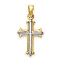 14k Real Yellow Gold with Rhodium Finish Reversible Hollow Cross Pendant, 26x13mm fine designer jewelry for men and women