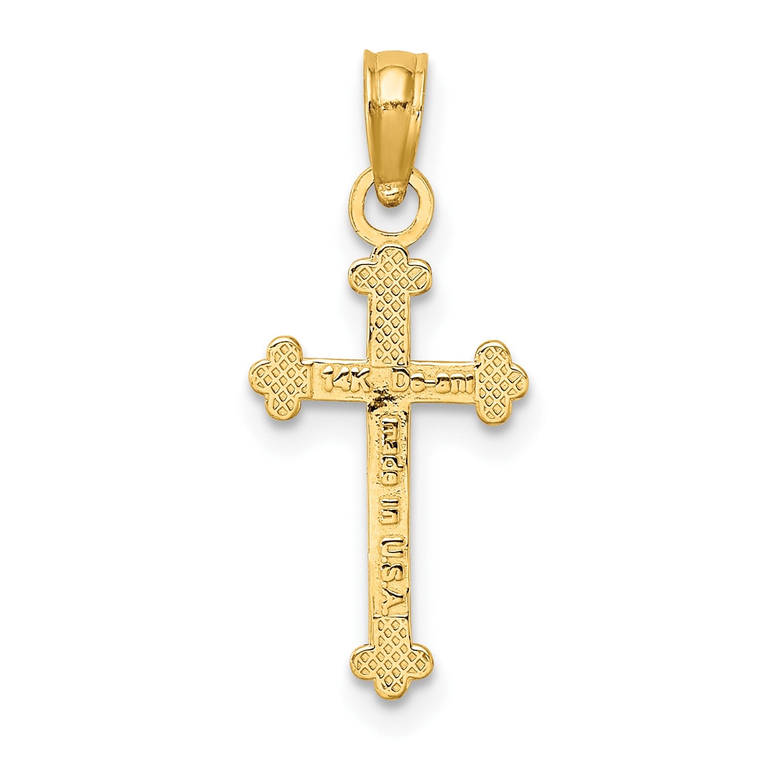 14k Real Yellow Gold High Polished Beaded Cross Pendant, 15x8mm fine designer jewelry for men and women