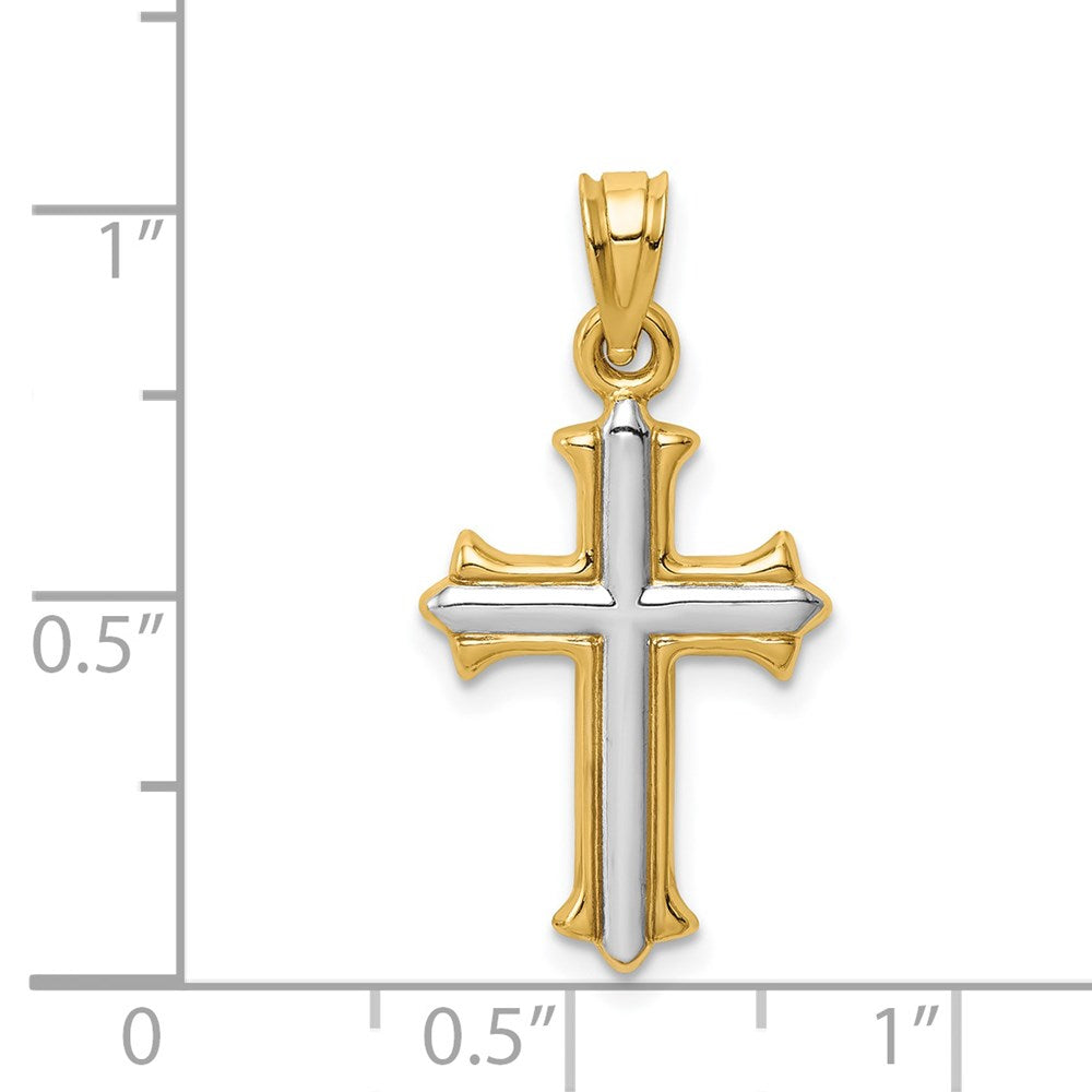 14k Real Yellow Gold with Rhodium Finish Reversible Hollow Cross Pendant, 26x13mm fine designer jewelry for men and women