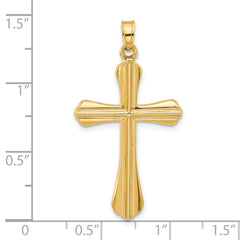 14k Yellow Real Gold Polished and Grooved Hollow Cross Pendant, 35x20mm fine designer jewelry for men and women