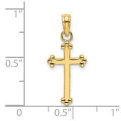 14k Real Yellow Gold High Polished Beaded Cross Pendant, 15x8mm fine designer jewelry for men and women