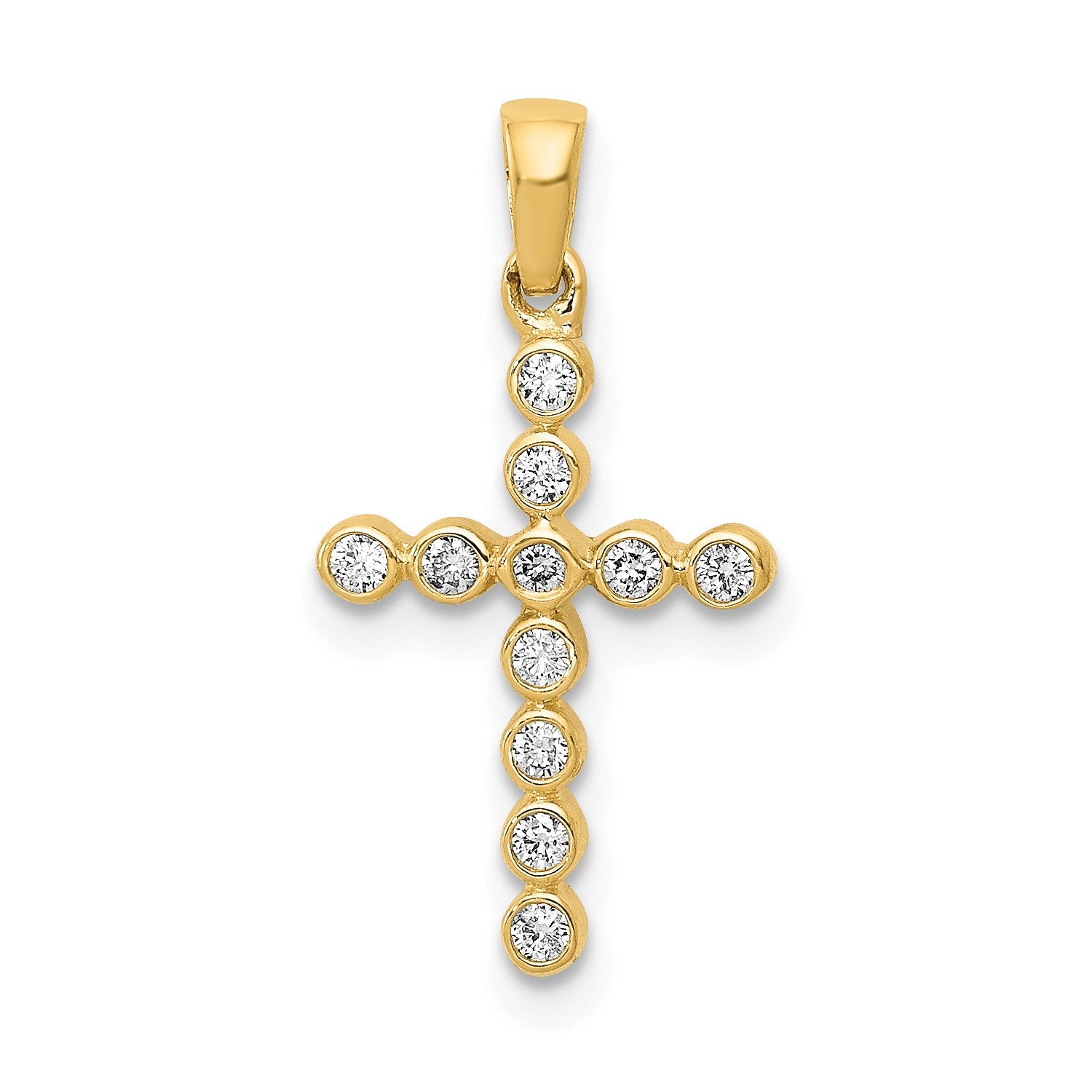 10K Real Yellow Solid Gold High Polished 1/10ct. Diamond Cross Pendant, 20x10mm fine designer jewelry for men and women