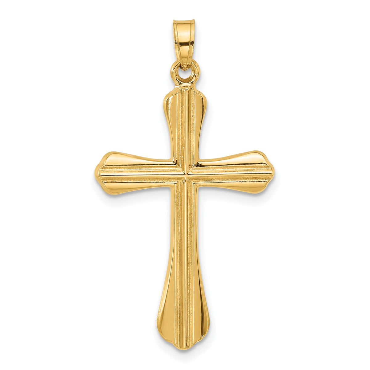 14k Yellow Real Gold Polished and Grooved Hollow Cross Pendant, 35x20mm fine designer jewelry for men and women