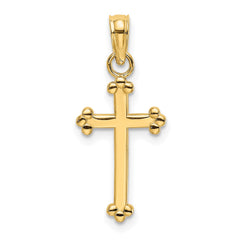 14k Real Yellow Gold High Polished Beaded Cross Pendant, 15x8mm fine designer jewelry for men and women