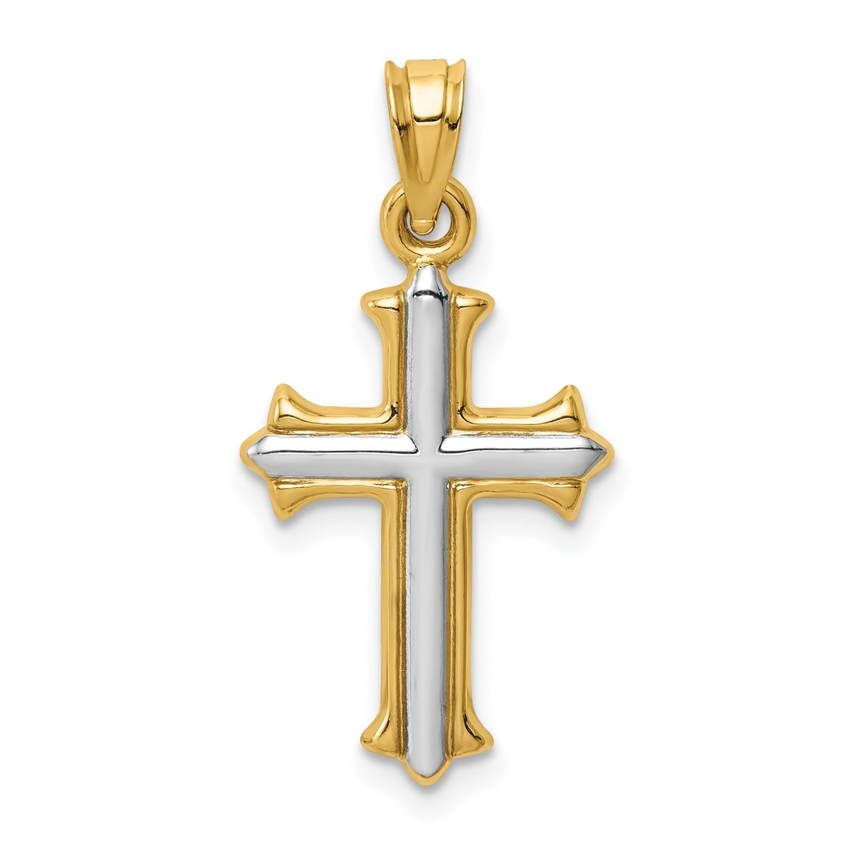 14k Real Yellow Gold with Rhodium Finish Reversible Hollow Cross Pendant, 26x13mm fine designer jewelry for men and women