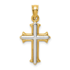 14k Real Yellow Gold with Rhodium Finish Reversible Hollow Cross Pendant, 26x13mm fine designer jewelry for men and women