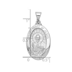 14k Real White Gold Polished and Satin Sacred Heart Jesus Charm Pendant, 27x17mm fine designer jewelry for men and women