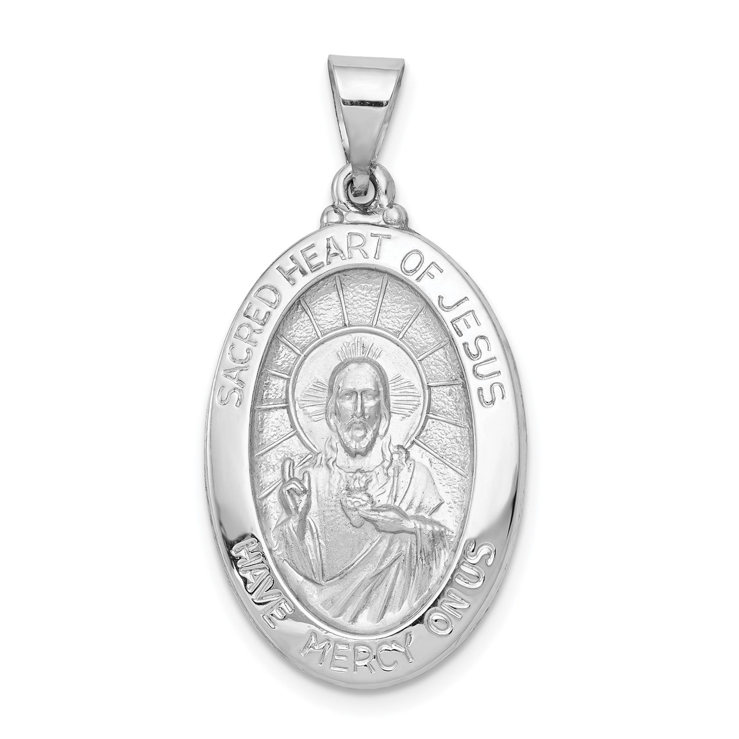 14k Real White Gold Polished and Satin Sacred Heart Jesus Charm Pendant, 27x17mm fine designer jewelry for men and women