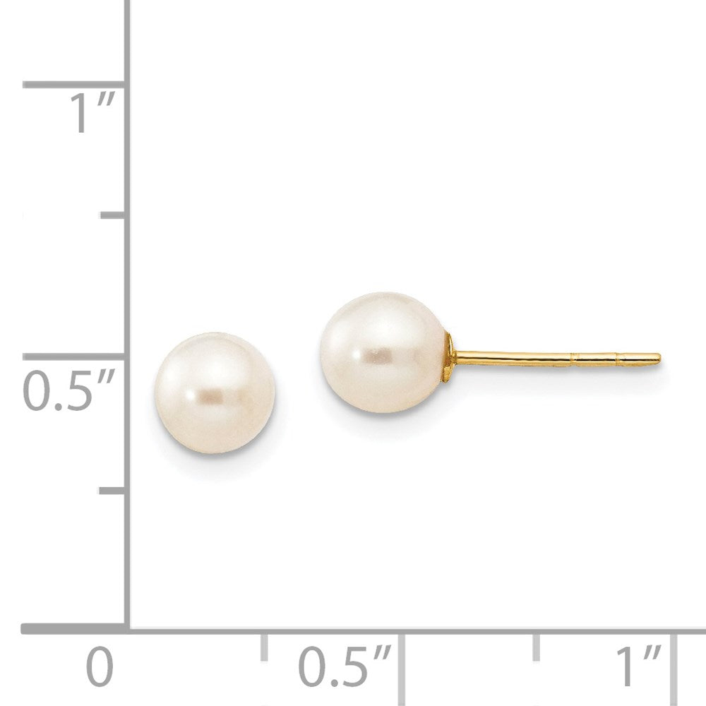 14K Real Yellow Gold 5-6mm White Near Round Freshwater Cultured Pearl Post Stud Earrings fine designer jewelry for men and women