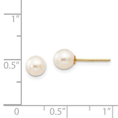 14K Real Yellow Gold 5-6mm White Near Round Freshwater Cultured Pearl Post Stud Earrings fine designer jewelry for men and women