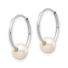 14k Real White Gold 5-6mm White Freshwater Cultured Pearl Endless Hoop Earrings, 12mm fine designer jewelry for men and women