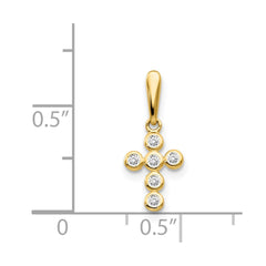 14k Real Solid Gold CZ Small Cross Pendant Charm, 10x7mm fine designer jewelry for men and women