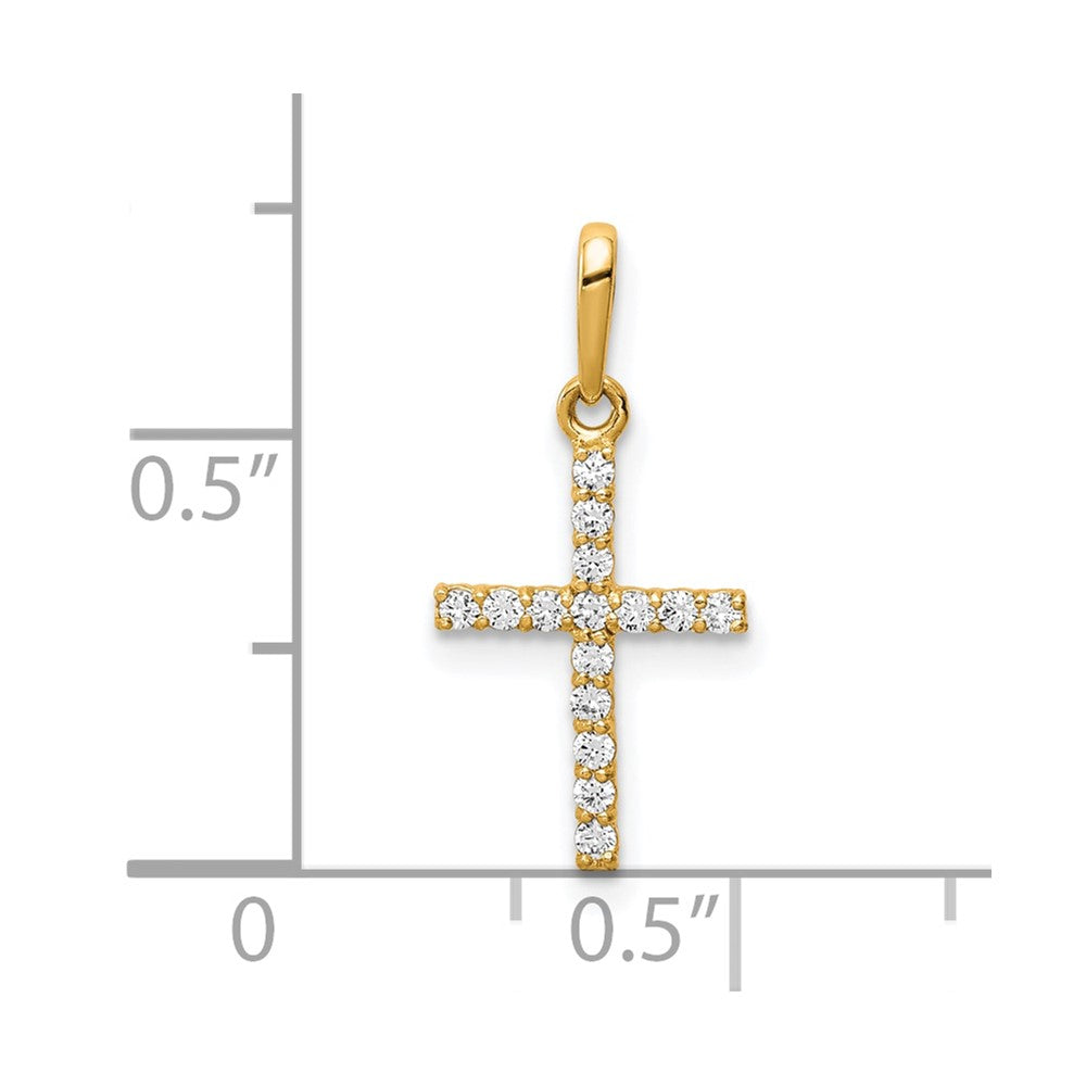 10k Real Solid Yellow Gold and CZ Cross Pendant Charm, 19x9mm fine designer jewelry for men and women