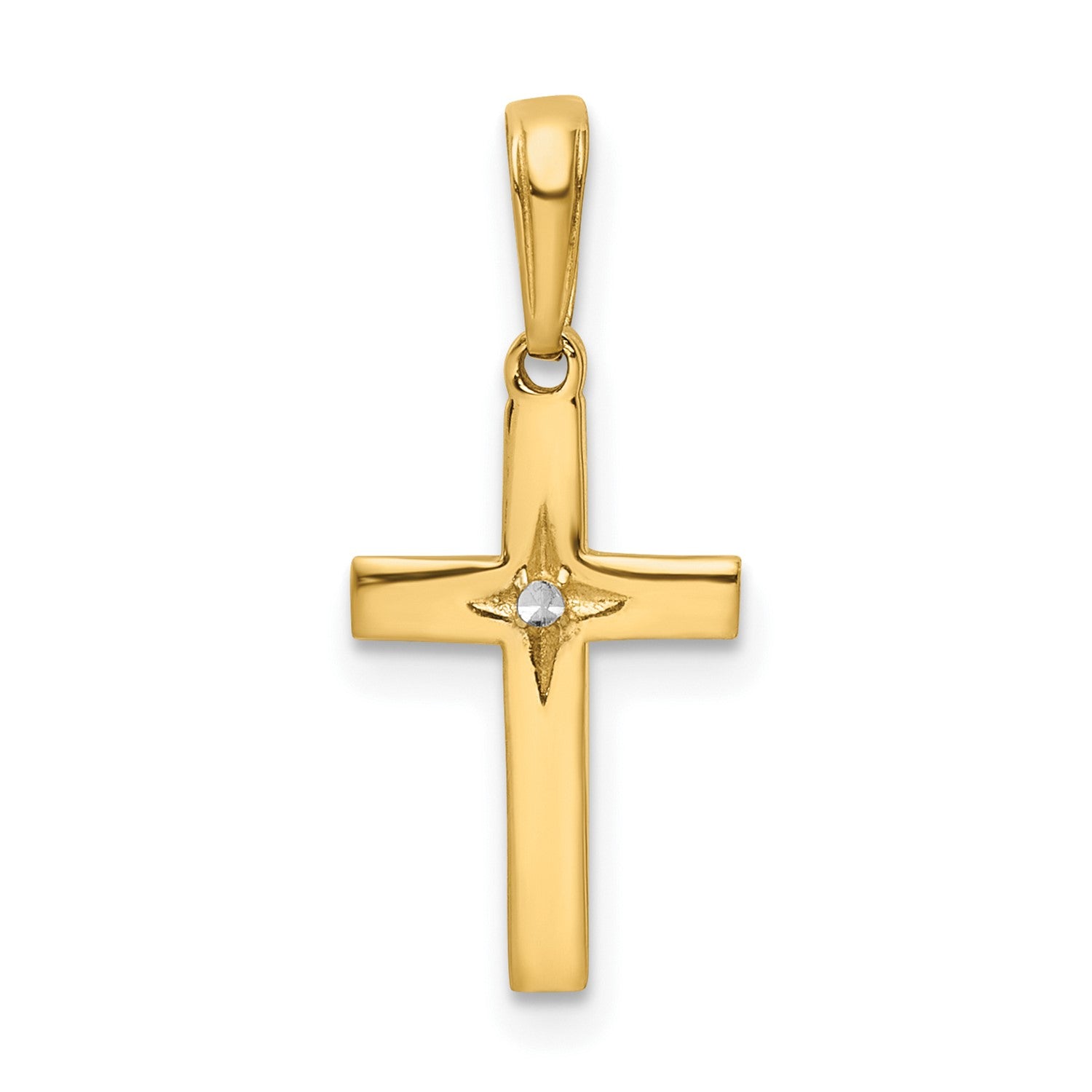 14k Real Yellow Gold and Rhodium D/C Cross Pendant Charm, 22x10mm fine designer jewelry for men and women