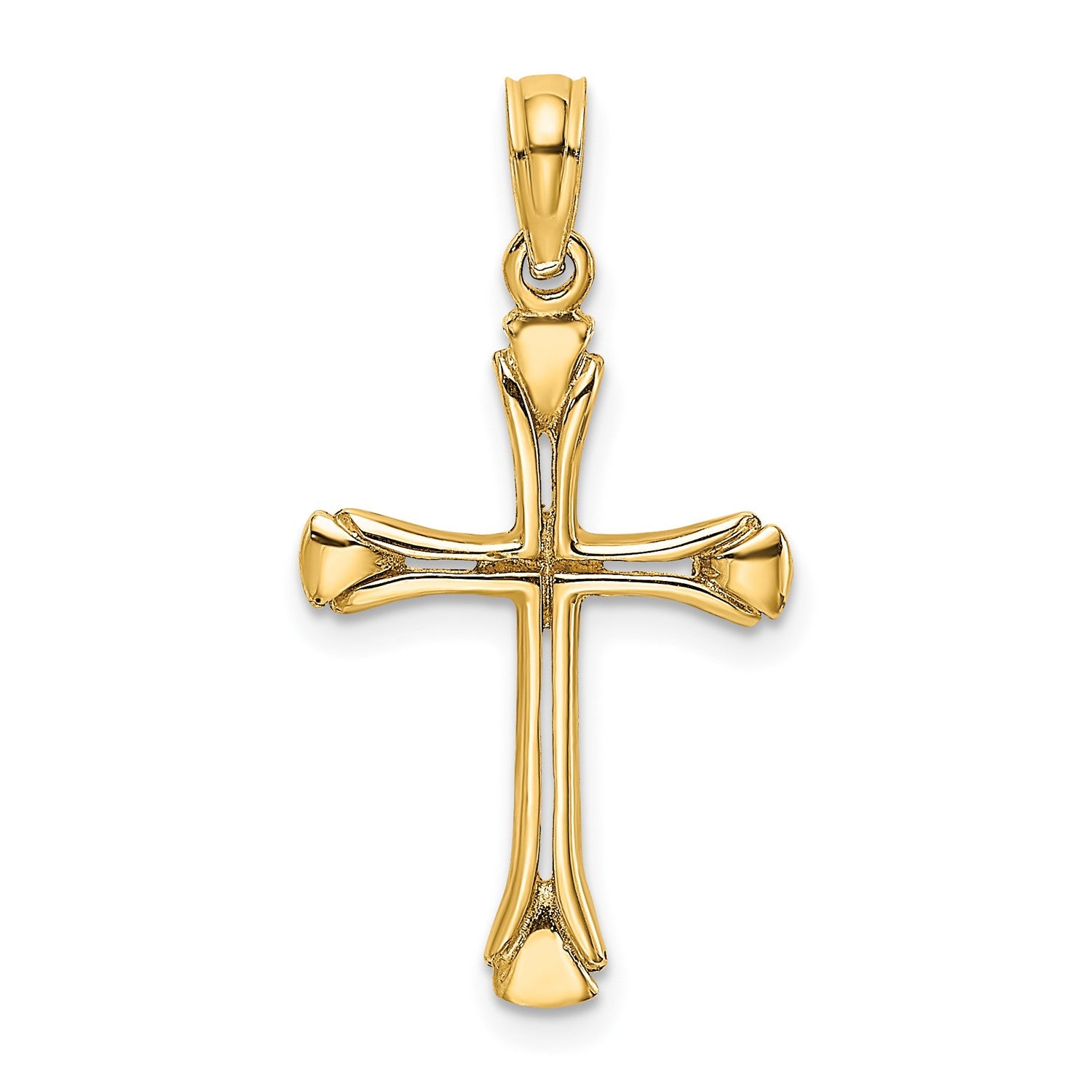 14K Real Solid Yellow Gold High Polished Unisex Cross Pendant, 1 x 0.5 inches fine designer jewelry for men and women