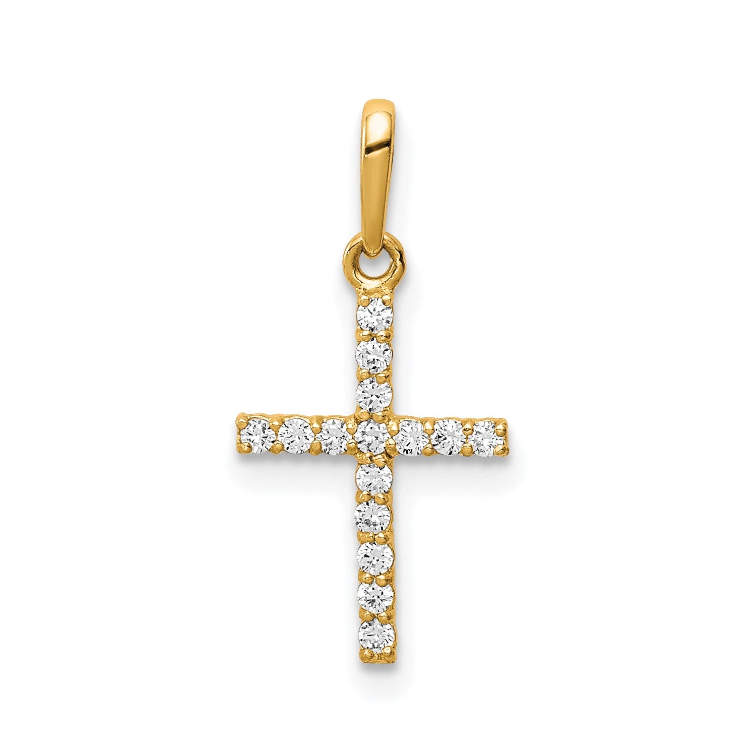 10k Real Solid Yellow Gold and CZ Cross Pendant Charm, 19x9mm fine designer jewelry for men and women