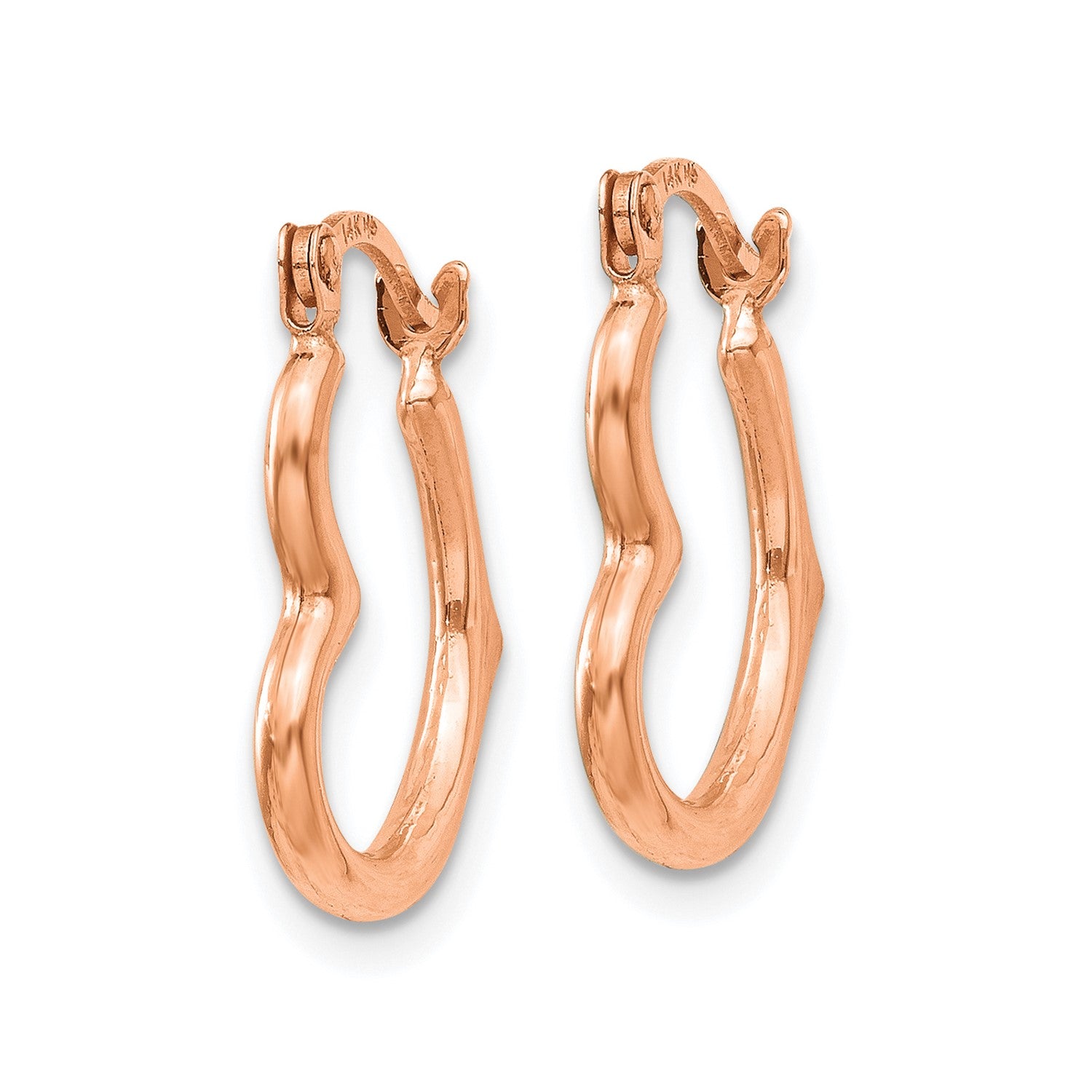 14k Real Rose Gold Heart Shaped Hoop Earrings, 15mm fine designer jewelry for men and women