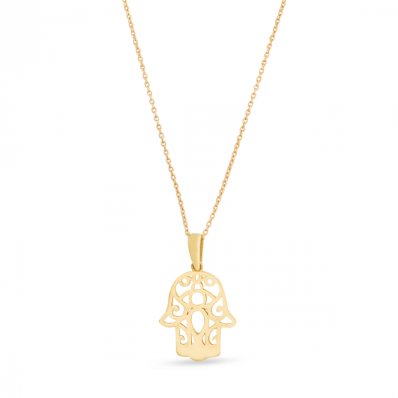 14k Yellow Gold Double Hamsa Charm Necklace, 18" fine designer jewelry for men and women