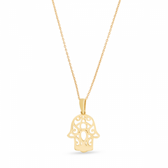 14k Yellow Gold Double Hamsa Charm Necklace, 18" fine designer jewelry for men and women