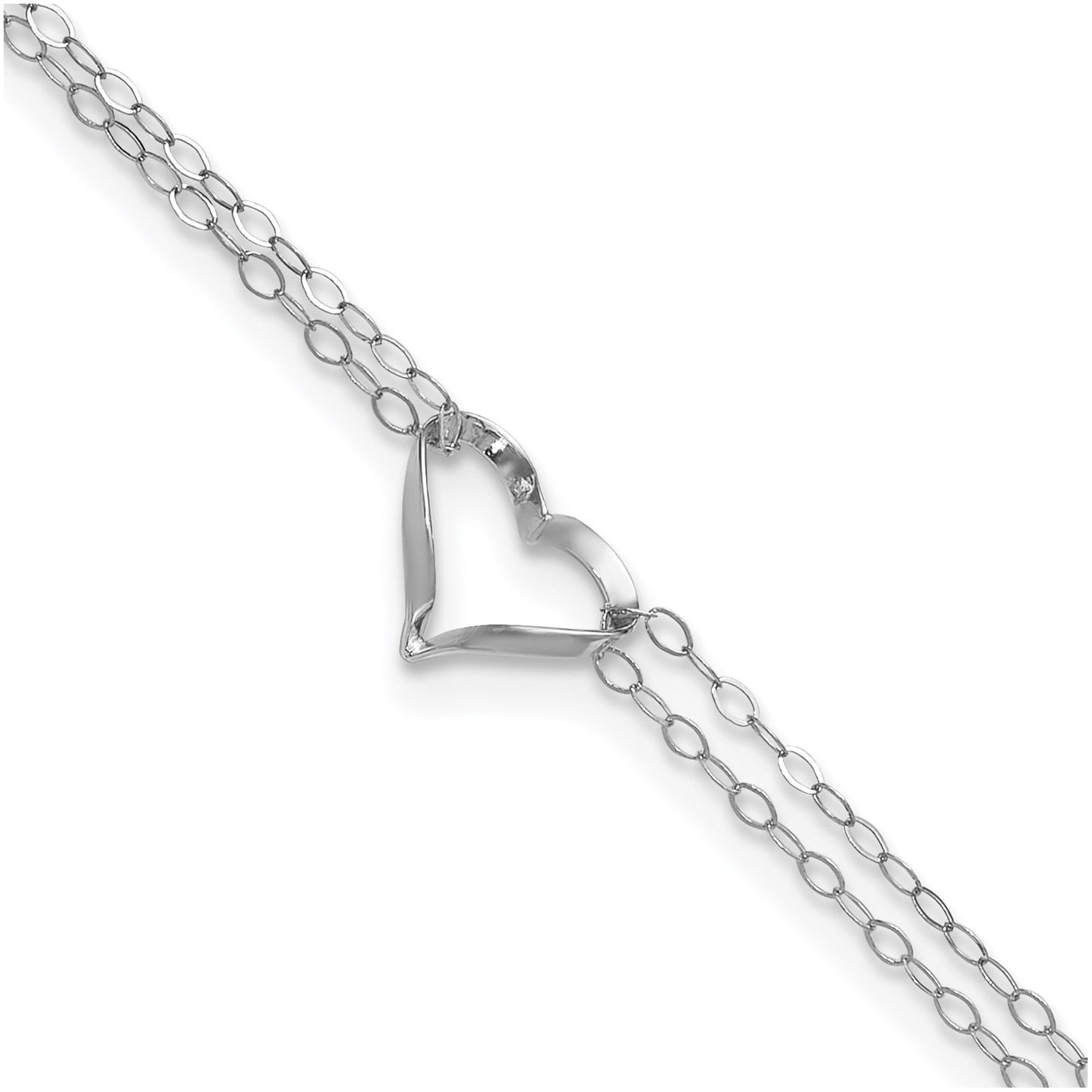 14k White Solid Gold Double Heart Charm Adjustable Anklet, "9 to10" fine designer jewelry for men and women