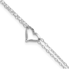 14k White Solid Gold Double Heart Charm Adjustable Anklet, "9 to10" fine designer jewelry for men and women