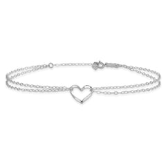 14k White Solid Gold Double Heart Charm Adjustable Anklet, "9 to10" fine designer jewelry for men and women