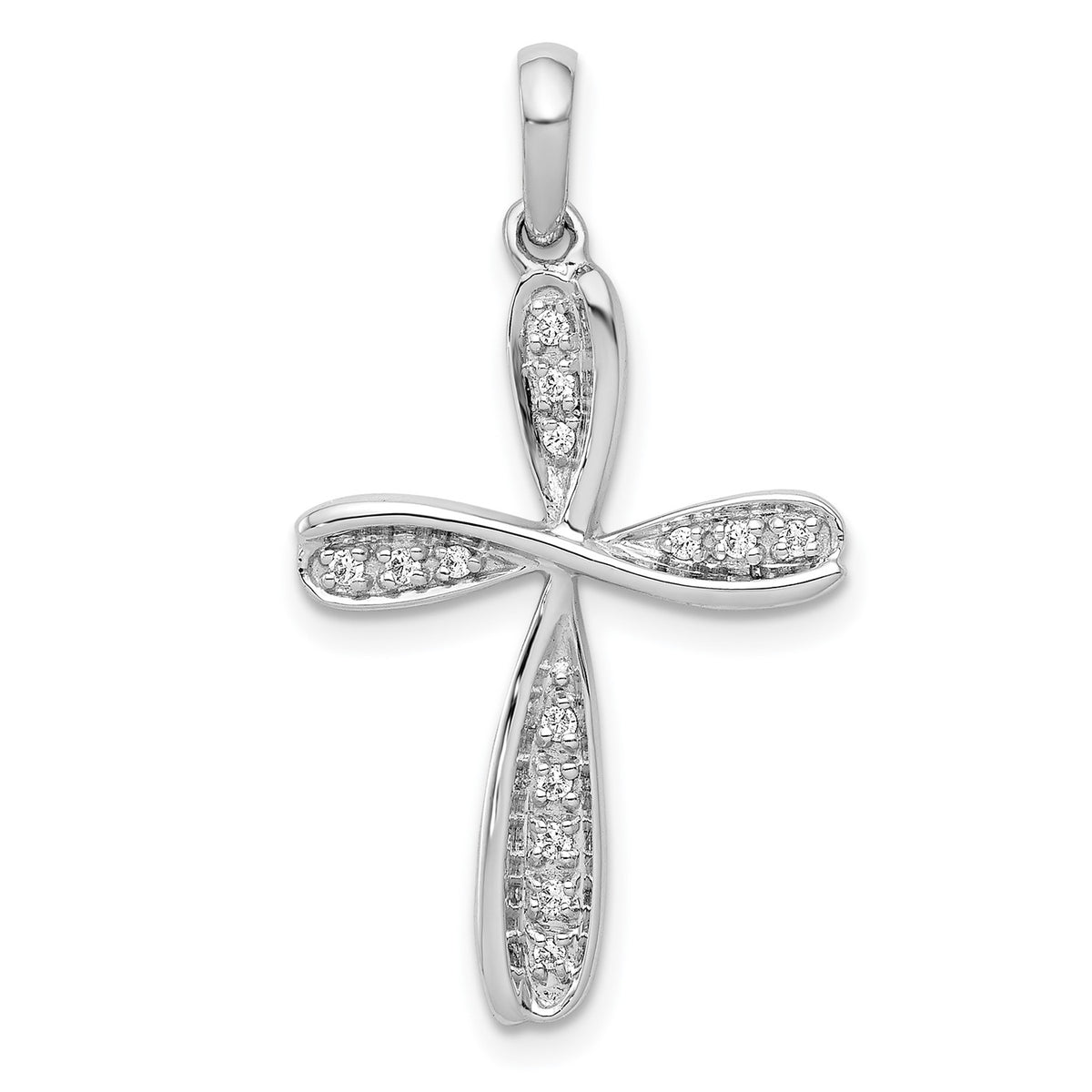 14k Real Solid White Gold 1/15ct. Diamond Cross Pendant Charm, 31x17mm fine designer jewelry for men and women